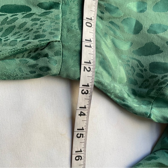 Topshop Green Jacquard Tie Neck Jumpsuit Long Sleeve Size US 2 Elegant - Picture 7 of 12